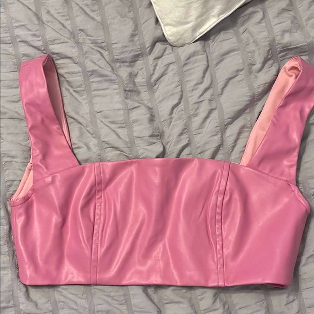 Edikted pink leather crop top